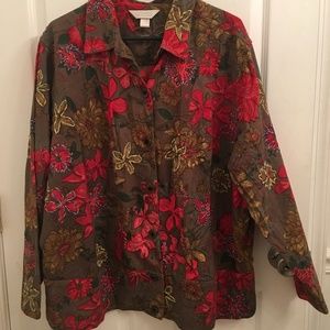 CJ Banks Floral Embroidered Olive Denim Jacket 14 W